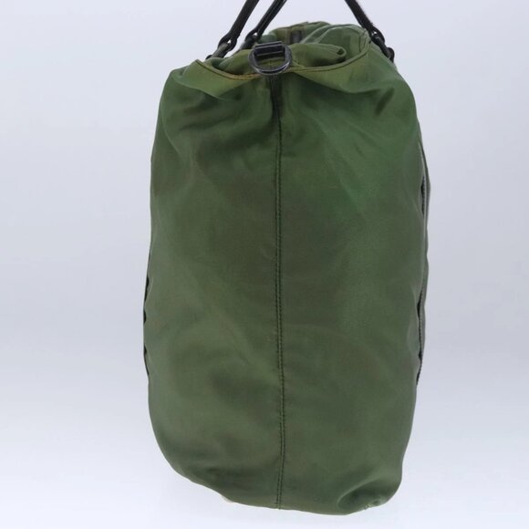 PRADA Hand Bag Nylon leather 2way Khaki Dark Brown Silver Auth 102248 - Picture 6 of 16